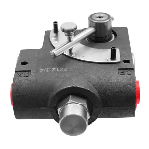 Hydraulic Adjustable Flow Control Valve 0 To 30 GPM, 3000 PSI, front view, 3/4 inch NPT, for tractors and log splitters