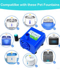 Cat Water Fountain Pump Submersible USB 5V, Ultra Quiet No Fuss Auto Shut Off, shown with compatible pet fountains, DR-DC160