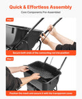 Assembly steps for Push Lawn Spreader With 12 Foot Spreading Width, 80 Lb Hopper, showing hand securing components and mesh.