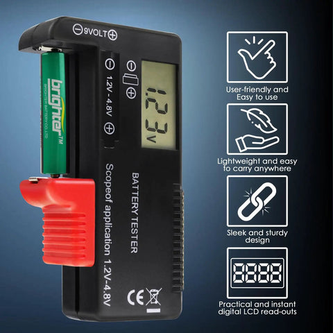 Easy Read Battery Checker Digital Capacity Tester For AA AAA C D 9V 1.5V Button Cells And 3.7V Li Batteries Fast Health Readout Dope Gadget For Home Shop And DIY Tech with LCD display