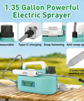 Powerful Battery Powered Sprayer 1.35 Gallon 4000mAh Electric Garden Sprayer featuring type-C charging and padded strap