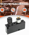 Adjustable Proportioning Valve And Distribution Block Drop In Kit with black body and gold terminals for hot rod applications.