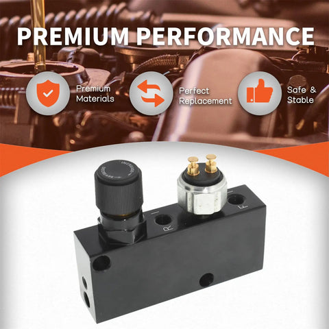 Adjustable Proportioning Valve And Distribution Block Drop In Kit with black body and gold terminals for hot rod applications.