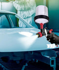 HVLP Spray Gun Kit With Paint Mixing Cup Pro Grade Auto Body Tool, Pressure Gauge, 1.3mm Nozzle, in use on car hood