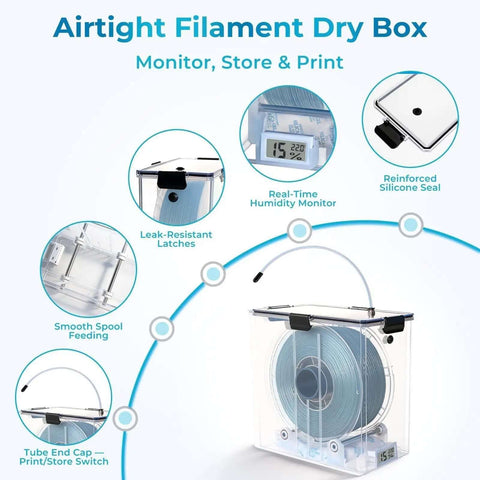 Dual Outlet Filament Storage Box With Airtight Seal, Ball Bearing Spool Holder, moisture proof dispenser for 3D printing