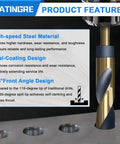 Pro Grade One Inch Drill Bit With Smooth Insert Half Inch Reduced Shank Heavy Duty High Speed Steel features 135-degree tip for self-centering.