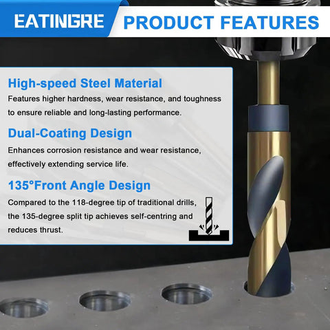 Pro Grade One Inch Drill Bit With Smooth Insert Half Inch Reduced Shank Heavy Duty High Speed Steel features 135-degree tip for self-centering.