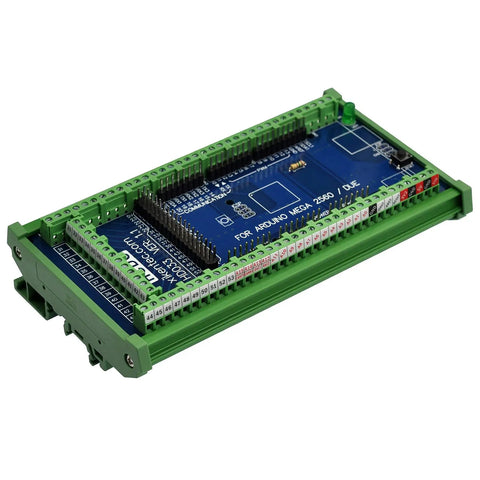 DIN Rail Mount Pinout Breakout Terminal Block Module for Arduino Mega 2560 R3 and Due, 3.81mm screw terminals, side view