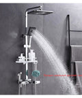 RIBEUJIZS Digital Shower System, Brass Thermostatic Digital Display Shower Faucet Set Black, Wall Mount with overhead rain shower.