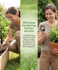 Woman using 2 In 1 Soil pH And Moisture Meter Plug And Play No Battery Needed Portable Garden Tool with plants