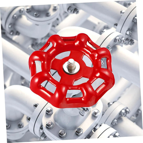 10 Pack Cast Wheel Handles For Water Valves With Flat Bottom Design in red on industrial valve setup