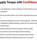 Quarter Inch Drive 90 Tooth Dual Direction Micrometer Torque Wrench 20 to 200 Inch Pounds ISO Standard Calibration Accurate Reads Pro Grade Performance features list