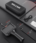 Two Way Articulating Borescope Inspection Camera With Crisp Screen And Precision Zoom For Street Smart Mechanics Hvac Techs And Garage Crews To Roll Up Their Sleeves And Snag Hidden Damage In Pipes Or Tight Spots Without Breaking A Sweat, displayed with accessories including a carrying case and USB cable.