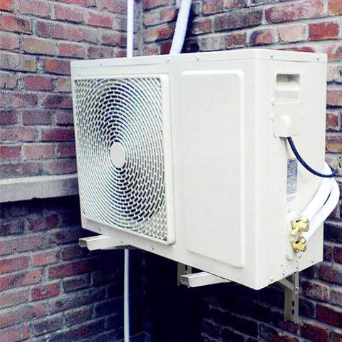 Beefy Heavy-Duty Wall Mount AC Bracket For Split Systems Up To 440 Lb, 200 Kg, installed on brick wall with AC unit