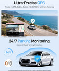 Graphic showing GPS and parking monitoring for A229 Ultra Dual 4K Dash Cam Front And Rear With 2 Channel 4K HDR system.