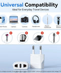 US To Europe Travel Plug Adapters 2 Pack Type C 220V Power Plugs For Germany France Spain Italy And More with compatible devices shown