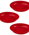 Set of three red Spillproof Lip Plate With Inner Lip Wall For Adults Red 9 Inch Non Slip Adaptive Plate For Independence Lightweight 3 Pack