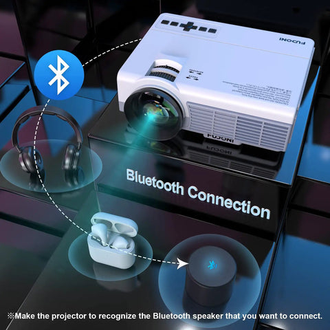 1080P Native Portable Movie Projector With 18000L Brightness, 5G WiFi And Bluetooth 5.3 demonstrating Bluetooth connection