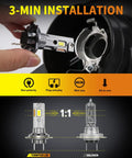 3-min installation of H7 Fog Light Bulbs Pack of 2, Crazy Bright 40,000LM, 6500K Cool White, side-by-side with halogen bulb