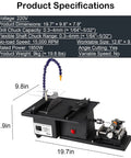 Image of 5 In One Lapidary Machine With 1850W Motor And 180mm Diamond Blade, black color, showing dimensions and details.
