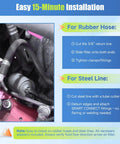 Three Eighth Inch Magnetic Inline Transmission And Power Steering Filter Replacement installed with hoses on engine