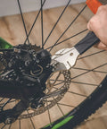 Two In One Disc Rotor Truing Fork And Caliper Piston Press Spreading Tool Wrench And Ratchet For Bike Maintenance in use