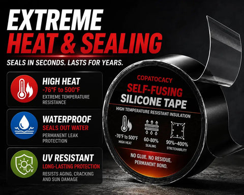 Self Fusing Silicone Tape 1 Inch By 5 Feet Black Emergency Repair Tape That Bonds To Itself For Waterproof Seal Heat Resistant Insulating And Chemical Resistant No Residue Ideal For Automotive Electrical Outdoor Use
