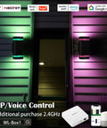 Outdoor Wall Light With RGB Color Changing And Warm White, 1000lm, RGB-CCT, Dual Pack GU10 Smart Bulbs on house wall