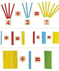 Counting Number Blocks And Wooden Sticks Kit For Kids Learning Kid Friendly Fun And Easy Way To Boost Math Skills shown with rods and signs.