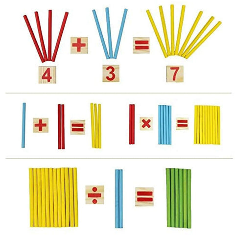 Counting Number Blocks And Wooden Sticks Kit For Kids Learning Kid Friendly Fun And Easy Way To Boost Math Skills shown with rods and signs.