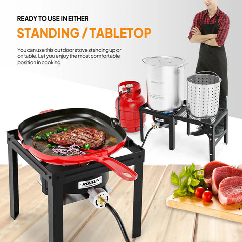 Powerful Portable Propane Stove With Foldable Side Rack Single Burner Outdoor Cooker for camping and seafood boiling