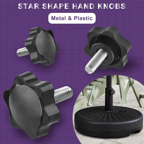 4 LifCratms black star-shaped M6 x 30mm plastic hand knobs with metal threads for umbrella base tightening (Amazon).