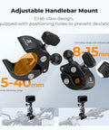 Super Clamp Camera Mount With 360 Degree Dual Ball Head for handlebars, adjustable crab claw design, sizes 8-40mm