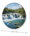 Krka River Waterfall Inspired Wireless Charger Pad 10W Fast Charge Slim Portable Charging Station showing waterfall print