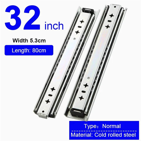 Heavy Duty Drawer Slides With Full Extension, 28 To 72 Inch Adjustable Length, Steel Ball Bearing Runners, Built To Last, Silent Smooth Operation, Rust Resistant Electroplated And Powder Coated Finish, Ideal For Cabinets, Tool Chests, And More. 32 inch, cold rolled steel drawer slides, pair
