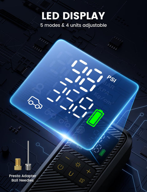 Portable Tire Inflator Air Compressor 5X Faster Up To 150 PSI Rechargeable Cordless Car Pump with LED digital display
