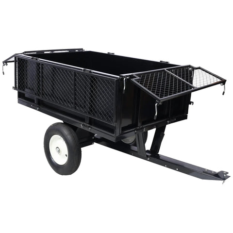 Beefed Up Heavy Duty Steel Dump Cart For Trailers 750 Lbs Capacity 22 Cubic Feet With 2 In 1 Dumping System shown from side view