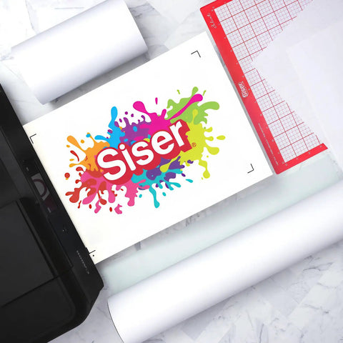 EasyColor DTV Printable Heat Transfer Vinyl Sheets For Inkjet Printers 8.4 X 11 Inches showing vibrant design print Siser logo