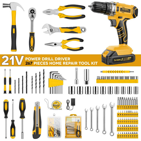 300 Piece Home And Auto Repair Tool Kit With Handy Hand Tools, Precision Screwdrivers, Wire Strippers, Metric Hex Keys And Portable Tool Box For DIYers, Men And Women