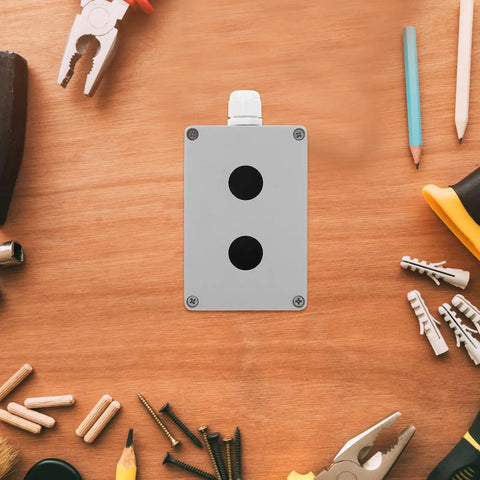 Aluminum Emergency Stop Button Control Box With Two Holes Cast Metal Push Button Switch Station Industrial Electronic Switch Enclosure For Safety Applications Heavy Duty Control Box For Machinery, white two-hole box