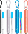 Go To Collapsible Metal Straw Set With Case For Travel And Cruise Ship Essentials in Black, Silver, Blue, Rose Gold, with keychain clips