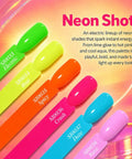 Six Color Neon Gel Nail Polish Set 15ml HEMA Free Soak Off UV LED Kit with shade samples on gradient background