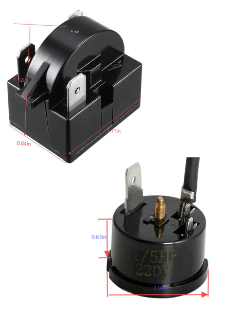 Close-up view of 3 Pin 1/5HP Compressor Thermal Overload Protector and 15 Ohm Start Relay Plug And Play Upgrade for portable coolers.