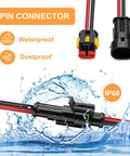 2 Pin Waterproof Connectors 14AWG Kit With Male And Female Quick Disconnects; automotive marine motorcycle wiring; IP68