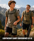 Father and son hiking with Waterproof 2L Camouflage Dry Bag With Roll Top Closure For Duck Hunting And Outdoor Fun Beach Boating