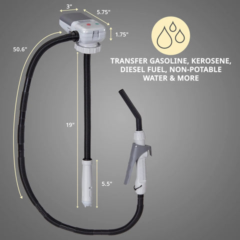 Electric Fuel Transfer Pump With Adjustable Flow Nozzle For Fast Siphoning From Gas Cans To Cars And Equipment, fits 50.6-inch hose