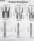 Dimensions of 3 In 1 PVC Pipe Threader Kit With Dual Internal And External Threading Drill Powered Easy Cut Tool Set For 1/2 3/4 And 1 Inch Pipes.