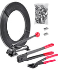 Beefy Heavy Duty Steel Banding Strapping Kit With 600 Ft Binding Straps And 300 Metal Seals, manual sealer tool, tensioner, crimper