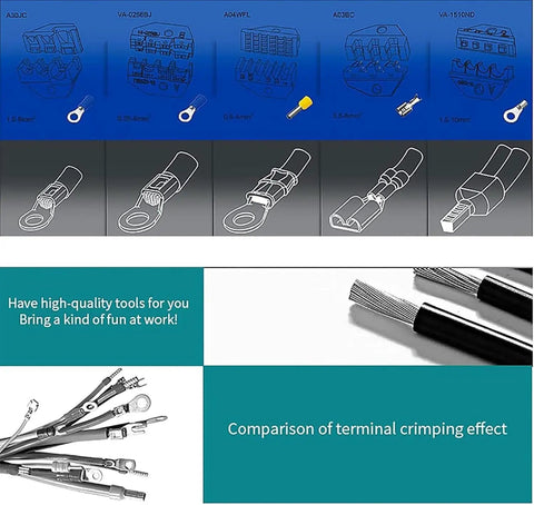 Comparison of terminal crimping effects and wire connectors for Heavy Duty Semi Automatic Pneumatic Terminal Crimping Machine Alloy Steel 1.3 Ton Air Powered Electric Wire Connector Tool For Multi Function Use High Precision Crimp Range.