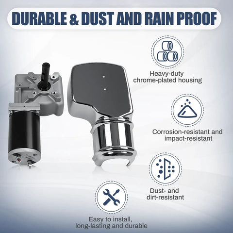 Heavy Duty 600W 60:1 Electric Tarp Motor For Dump Trucks Up To 28 Feet 12V DC With Chrome Housing Cover, dustproof